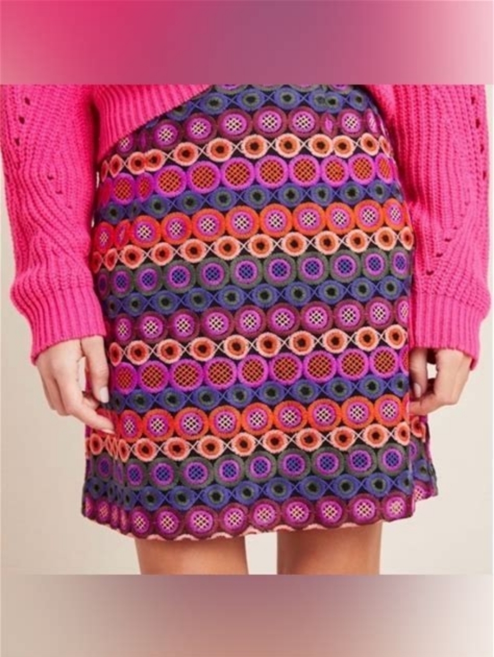 Anthropologie Colorful Crochet Lined Skirt